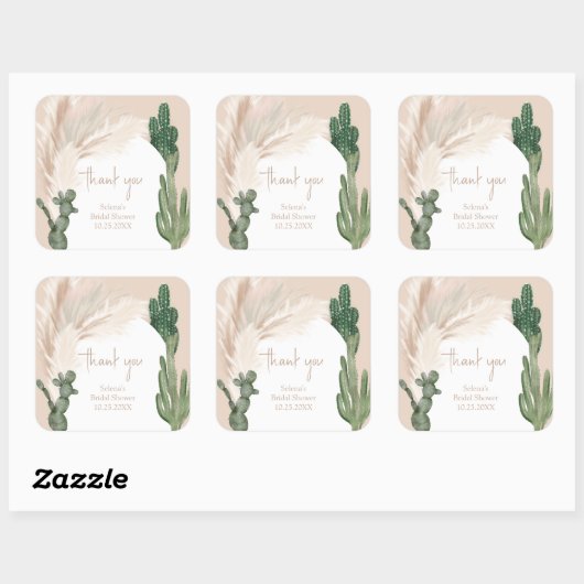 Boho cactus pampas boog woestijn bruidsfeest vierkante sticker (Vel)