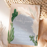 Boho cactus pampas boogblauw vrijgezellenfeest kaart<br><div class="desc">Tropische Boho woestijngroene cactus en pampasgras vrijgezellenfeest feestje uitnodigen met wilde cactussen,  pampas waterverf,  boogvormig met gedempte aardetinten met licht beige en terracotta kleuren met stoffige blauwe boog.</div>