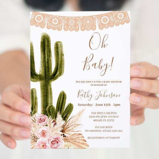 Boho Cactus Pampas Grass Baby shower Kaart