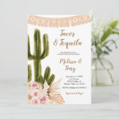 Boho Cactus Pampas Grass Couples Shower Invitatio Kaart (Staand voorkant)