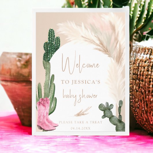 Boho cactus pampas laarzen baby welkomstdouche poster