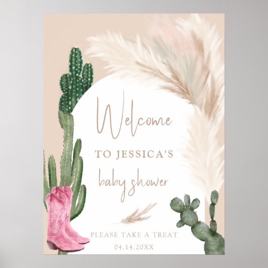 Boho cactus pampas laarzen baby welkomstdouche poster (Voorkant)