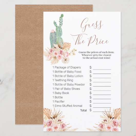 Boho Cactus Pink Floral raad het prijsspel (Voorkant / Achterkant)