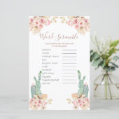 Boho Cactus Pink Floral Word Scramble Game (Staand voorkant)
