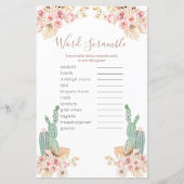 Boho Cactus Pink Floral Word Scramble Game (Voorkant)