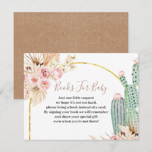 Boho Cactus Pink Flowers Books for baby Uitnodiging Briefkaart