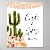 Boho Cactus Pink Flowers Pampas Grass Kaarten & Gi Poster (Voorkant)