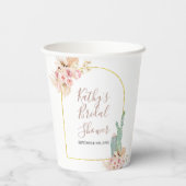 Boho Cactus Pink Flowers White Paper Cups Papieren Bekers (Achterkant)