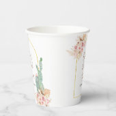 Boho Cactus Pink Flowers White Paper Cups Papieren Bekers (Links)
