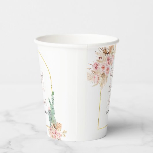 Boho Cactus Pink Flowers White Paper Cups Papieren Bekers (Rechts)