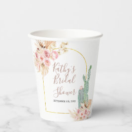 Boho Cactus Pink Flowers White Paper Cups Papieren Bekers