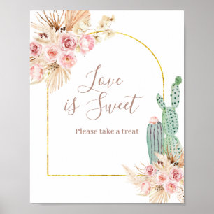 Boho Cactus Pink Waterverf Love is Sweet Sign Poster