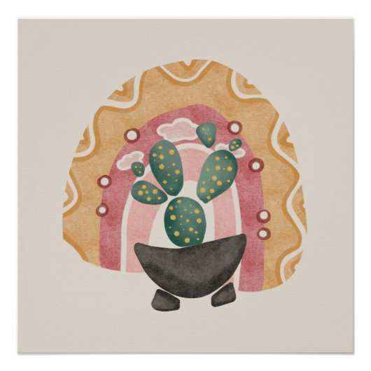 Boho Cactus regenboog: levendige woestijnvibes Perfect Poster (Voorkant)