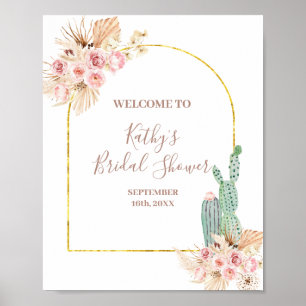 Boho Cactus Roze Bloem Bruidsfeest Welkomstbord Poster