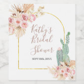 Boho Cactus Roze Bloem Wijnfles Label Wijn Etiket (Enkel label)