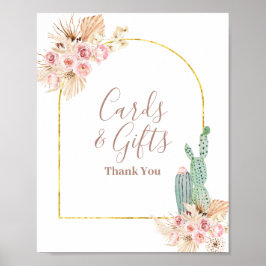 Boho Cactus Roze Bloemen Kaarten & Cadeaus Bord Poster