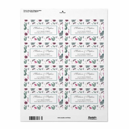 Boho Cactus, Sappig & Bloemen - Bruiloft Etiket (Full Sheet)