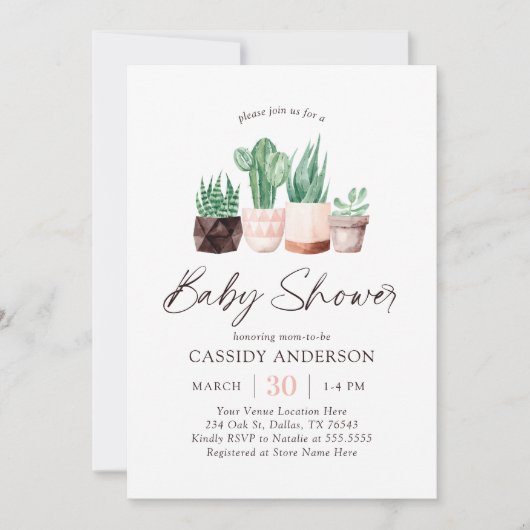 Boho Cactus Succulent Baby shower Kaart (Voorkant)