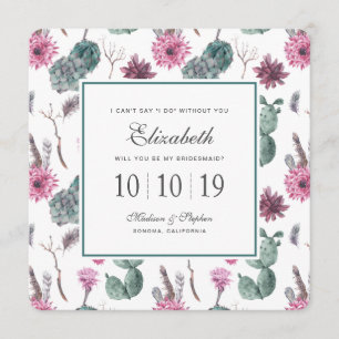 Boho Cactus, Succulent & Floral - Bridesmaid Kaart