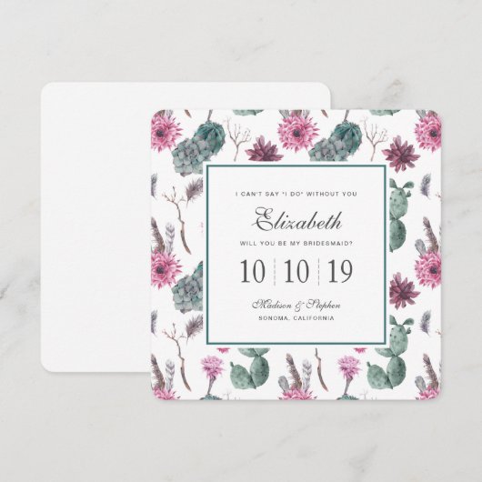 Boho Cactus, Succulent & Floral - Bruidsmeisje Kaart (Voorkant / Achterkant)