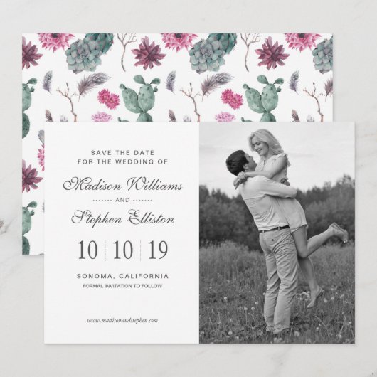 Boho Cactus, Succulent & Floral - Save the Date (Voorkant / Achterkant)