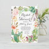 Boho cactus succulents Bridal Shower Invitation Kaart (Staand voorkant)