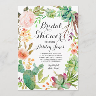 Boho cactus succulents Bridal Shower Invitation Kaart