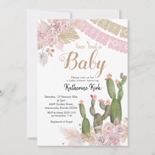 Boho Cactus Taco 'over een Baby Uitnodiging (Voorkant)