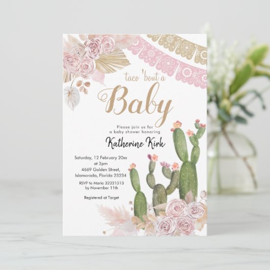 Boho Cactus Taco 'over een Baby Uitnodiging (Staand voorkant)