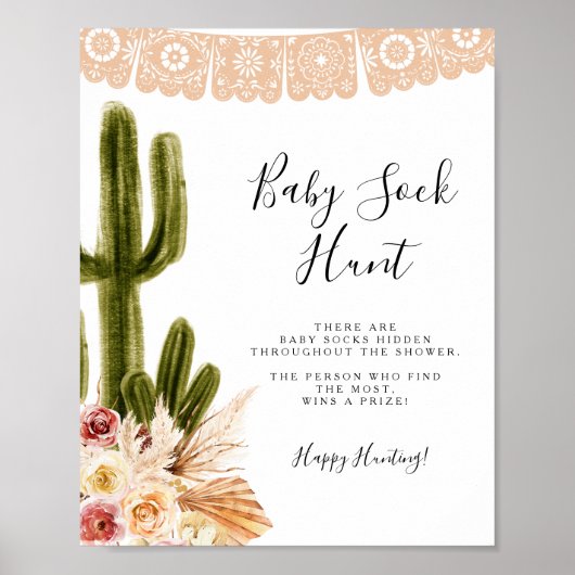 Boho Cactus Taco over Liefde Baby Sock Hunt Poster (Voorkant)