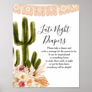 Boho Cactus Taco over Love Late Night Diapers Sign Poster