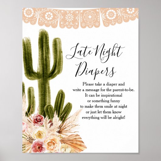 Boho Cactus Taco over Love Late Night Diapers Sign Poster (Voorkant)