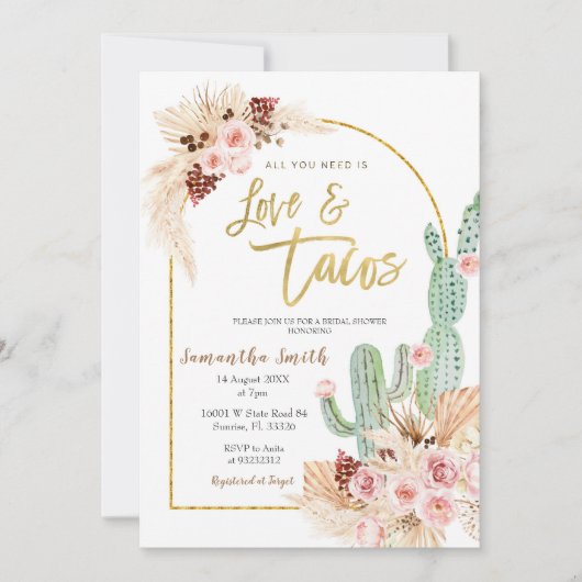 Boho Cactus Taco over Vrijgezellenfeest Uitnodigin Kaart (Voorkant)