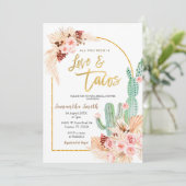 Boho Cactus Taco over Vrijgezellenfeest Uitnodigin Kaart (Staand voorkant)