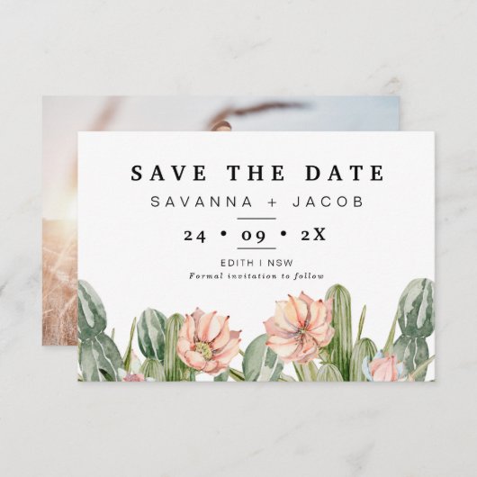 Boho cactus vetplanten bruiloft Save The Date Kaar Kaart (Voorkant / Achterkant)