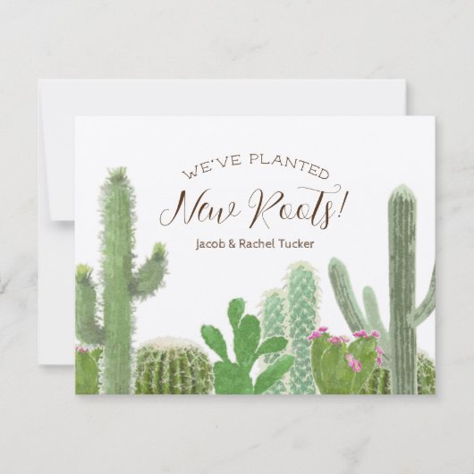 Boho Cactus Waterverf Nieuwe Roots Kraft Bewegen Notitiekaartje (Voorkant)