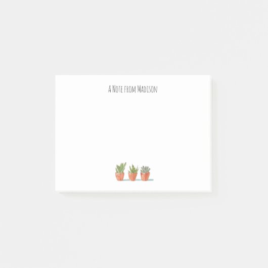 Boho Cactus Waterverf Potted Plant Monogram Post-it® Notes (Voorkant)