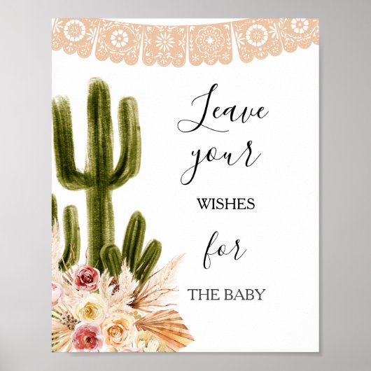 Boho Cactus Wensen voor geboortekaartje baby Poster (Voorkant)