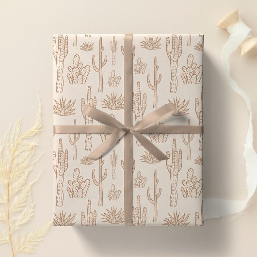 Boho Cactus Western Southern Desert Warm Neutral Cadeaupapier