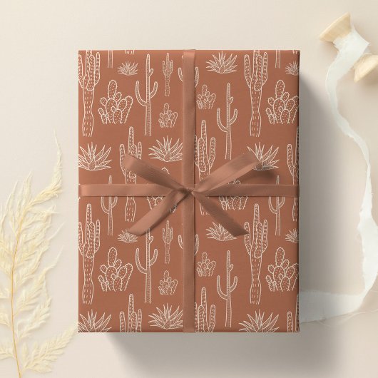 Boho Cactus Western Southern Warm Neutraal Klei Cadeaupapier