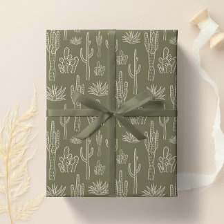 Boho Cactus Westerse Zuidelijke Neutrale Mosgroen Cadeaupapier