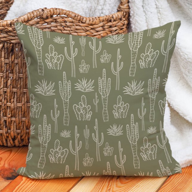 Boho Cactus Westerse Zuidelijke Neutrale Mosgroen Kussen (Creator heeft geüpload)