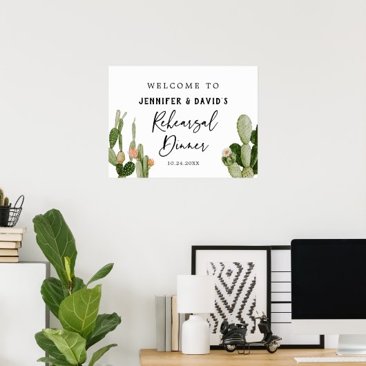 Boho Cactus Woestijn Proefbruiloft Eetmaal Welkom  Poster (Thuiskantoor)