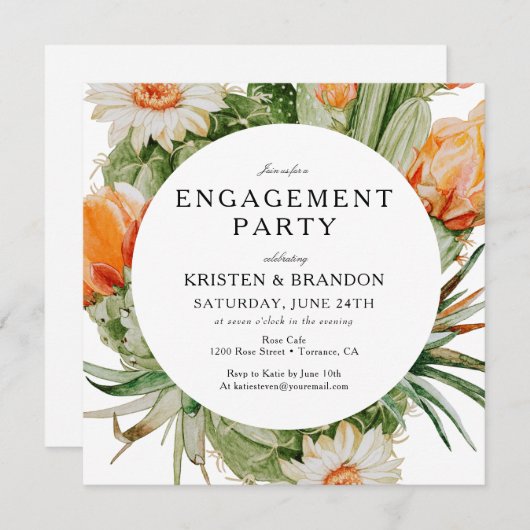 Boho Cactus Woestijn Verlovingsfeest Uitnodiging (Voorkant / Achterkant)