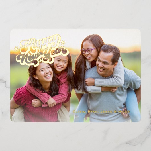 Boho Cactus Zuidwest Gelukkig Nieuwjaar 1 Foto Gou Folie Feestdagenkaart (Voorkant)