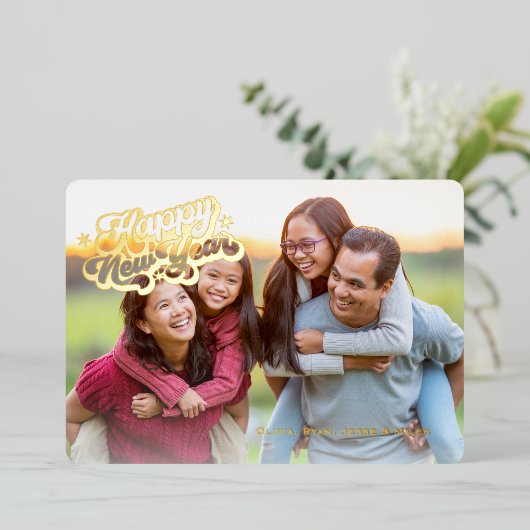 Boho Cactus Zuidwest Gelukkig Nieuwjaar 1 Foto Gou Folie Feestdagenkaart (Staand Voorkant)