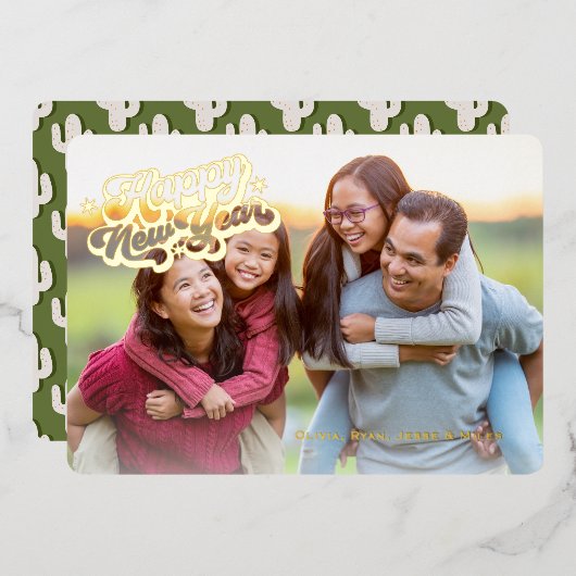 Boho Cactus Zuidwest Gelukkig Nieuwjaar 1 Foto Gou Folie Feestdagenkaart (Voorkant / Achterkant)