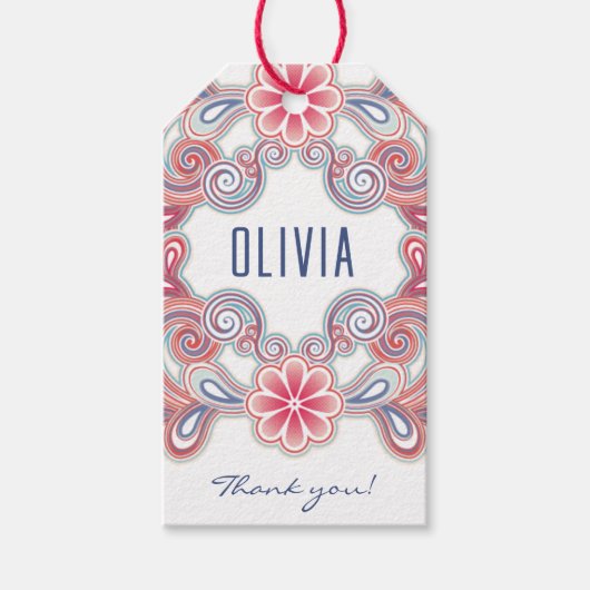 Boho cadeaukaart met bloemen en krullen cadeaulabel (Voorkant)