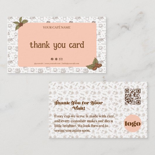 Boho Café Bedankkaart QR Code Klantenkaartje (Voorkant / Achterkant)