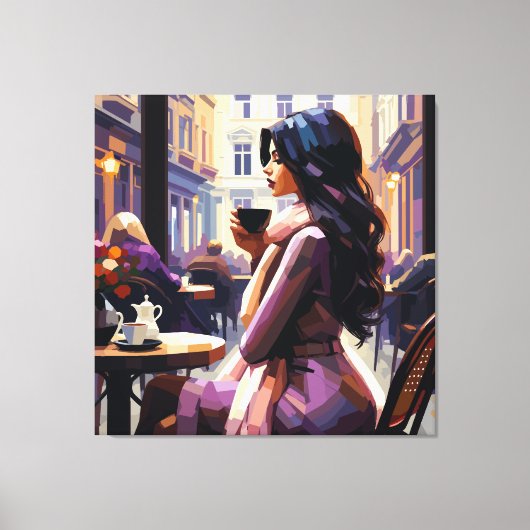 Boho Café Vrouw Canvasprint Canvas Afdruk (Voorkant)